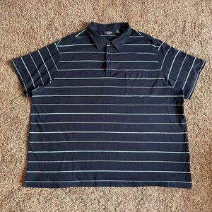 Roundtree & Yorke Classics Striped Polo Collar Shirt Navy Blue 4X Vintage 90s